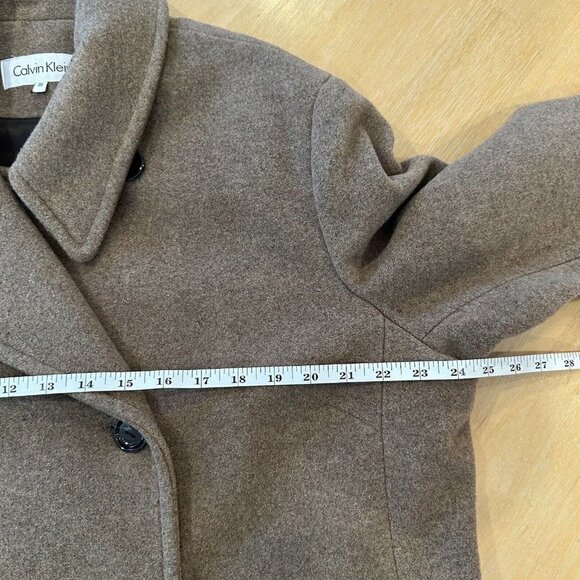 CALVIN KLEIN Wool Blend Pea Coat Double Breasted Spread Collar Beige Oat Size 0X - Picture 12 of 13